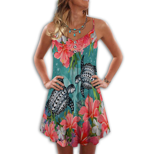 Tropical Turtle Beach Soul – Women's Summer Sleeveless V-Neck Camisole Dress