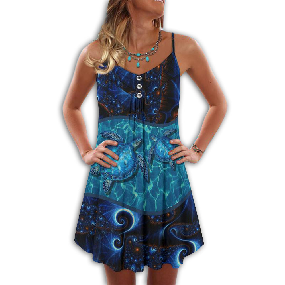 Turtle Is Beach Soul Love Night V-Neck Sleeveless Cami Dress For Beach Trips And Resort Vacations