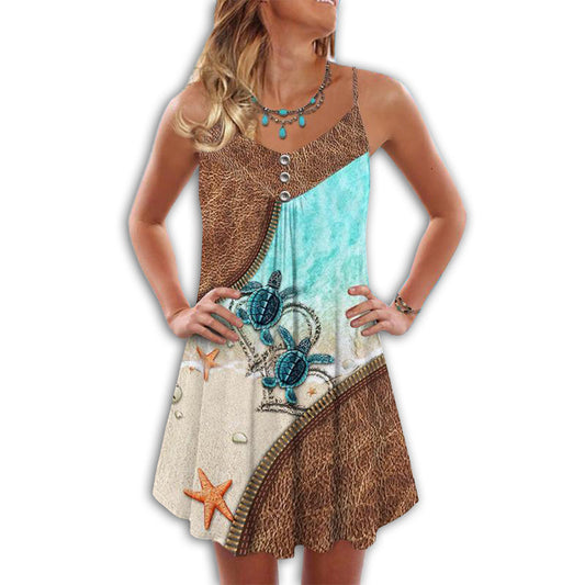 Leather Turtle Beach Love – Women's Summer Sleeveless V-Neck Camisole Dress