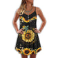 Turtle Love Sunlower Hippie V-Neck Sleeveless Cami Dress For Boho Festivals And Relaxed Summer Style