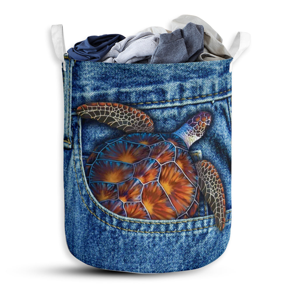Turtle Jean Pocket Style Laundry Basket For Bathroom Bedroom Storage