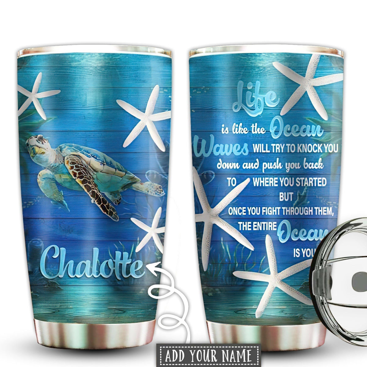 Turtle Life Is Like The Ocean Personalized 20 Oz Tumbler For Coffee Travel And Daily Drinks