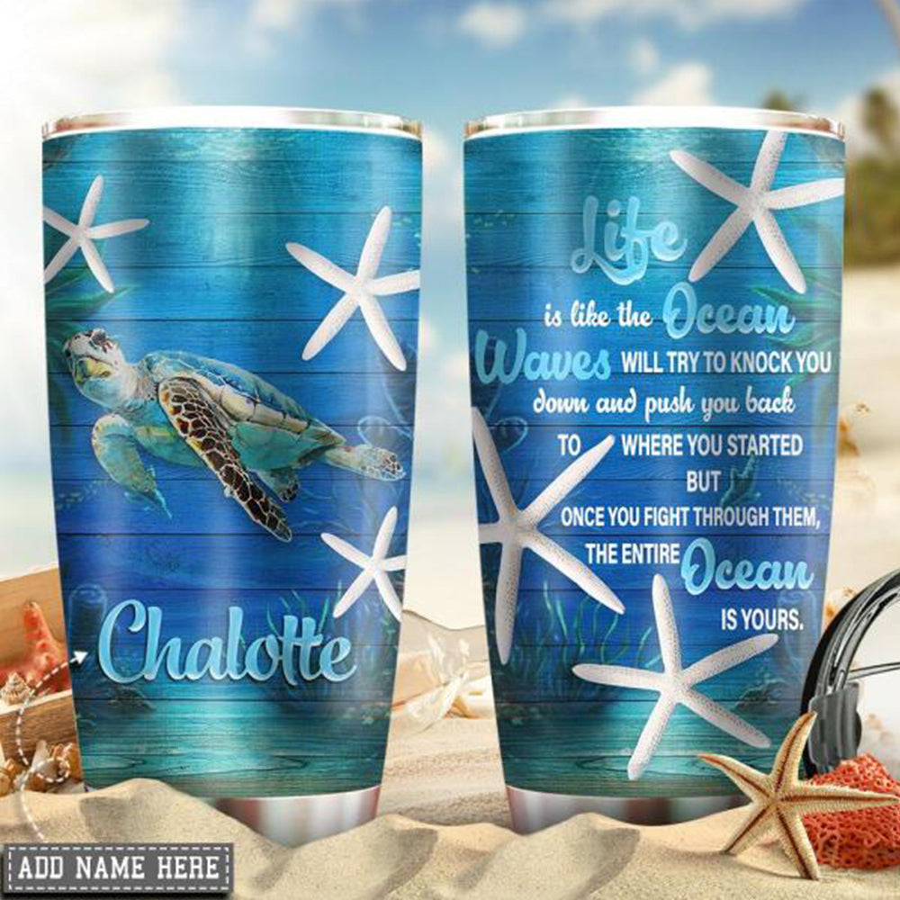 Turtle Life Is Like The Ocean Personalized 20 Oz Tumbler For Coffee Travel And Daily Drinks