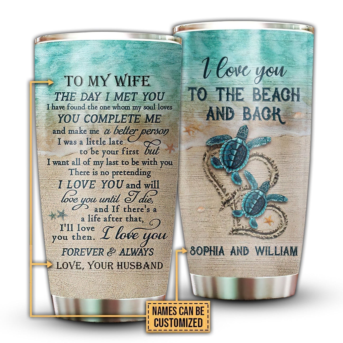Turtle Love Beautiful Beach Personalized 20 Oz Tumbler For Coffee Travel And Daily Drinks