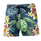 Turtle Flowers Pretty Beach Shorts Artwork Detail For Poolside And Ocean Adventures