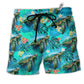 Turtle Love Life Blue Hawaiian Print Beach Shorts For Marine Inspired Outdoor Wear
