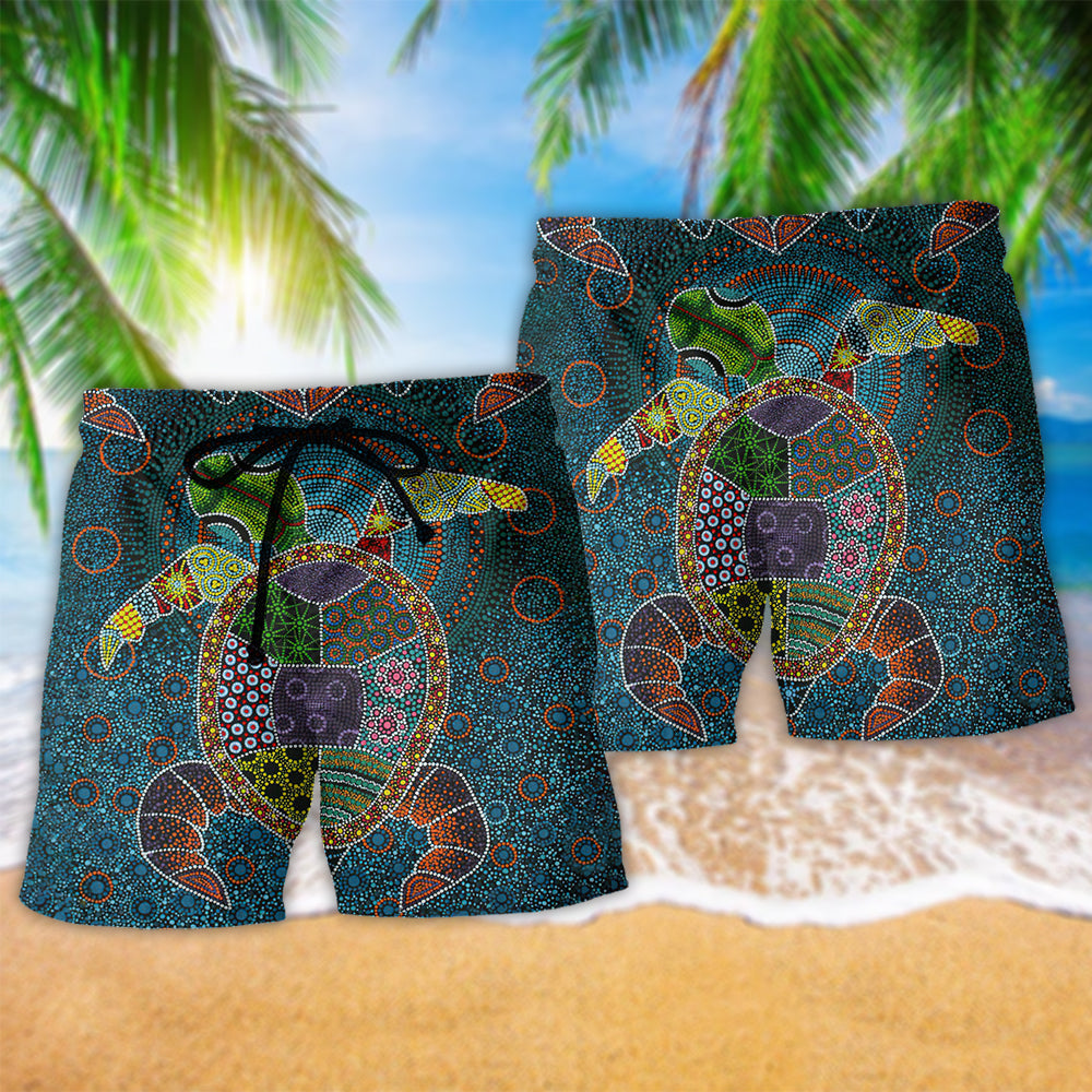 Tropical Turtle Beach Shorts Pattern Detail For Resort Wear And Weekend Casual Style
