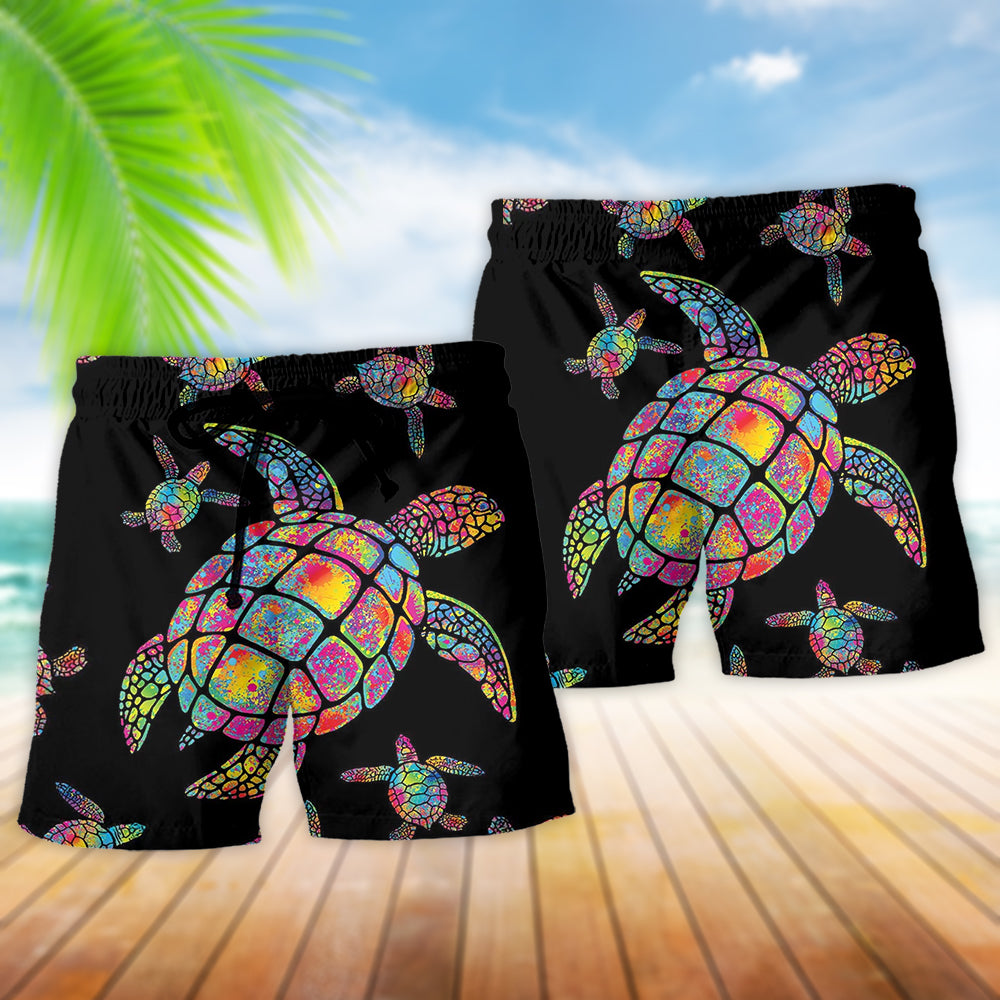 Ocean Turtle Hippie Vibes Beach Shorts Pattern View For Vacation Travel And Outdoor Fun