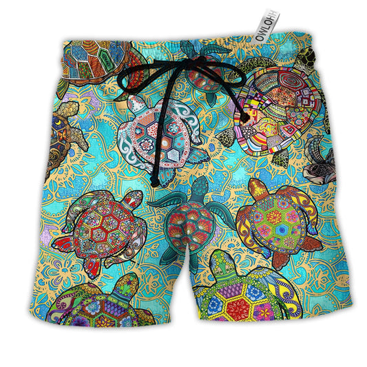 Turtle Love Swimming And Love Ocean Hawaiian Beach Shorts For Tropical Coastal Getaways