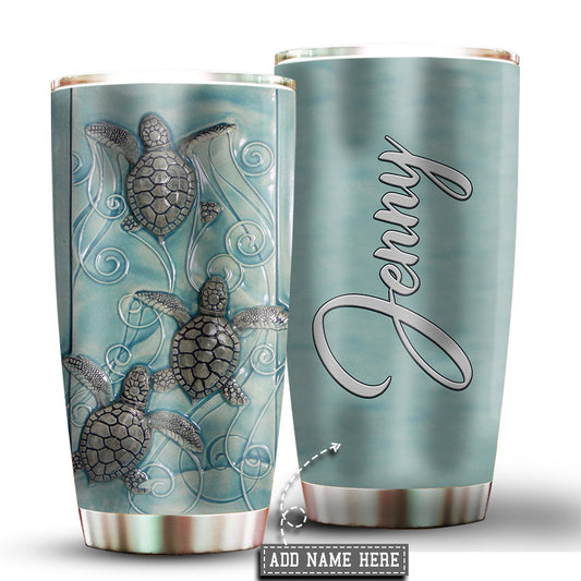 Turtle Lover In Blue Water Personalized 20 Oz Tumbler For Coffee Travel And Daily Drinks