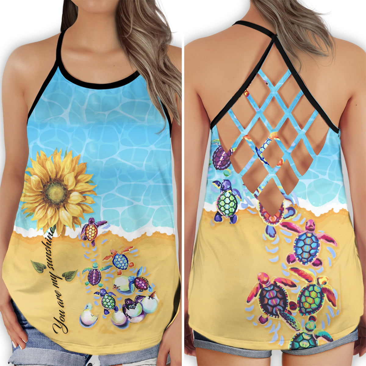 Turtle Love My Beach Hollow Tank Top For Beach Vacations And Casual Wear