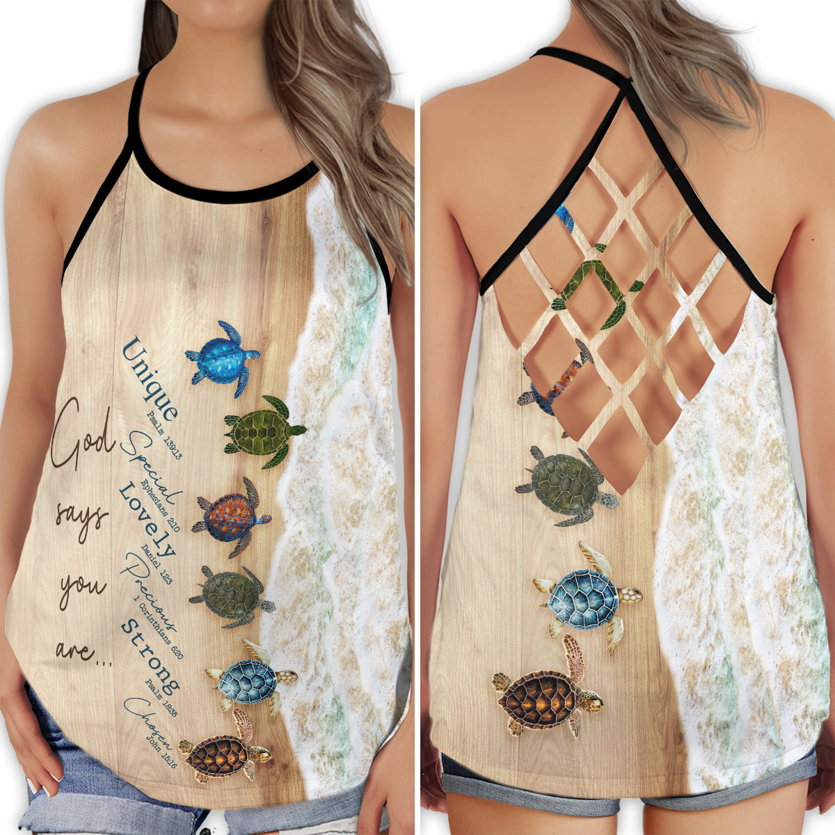 Faith Inspired Turtle Hollow Tank Top For Beach Vacations And Casual Wear