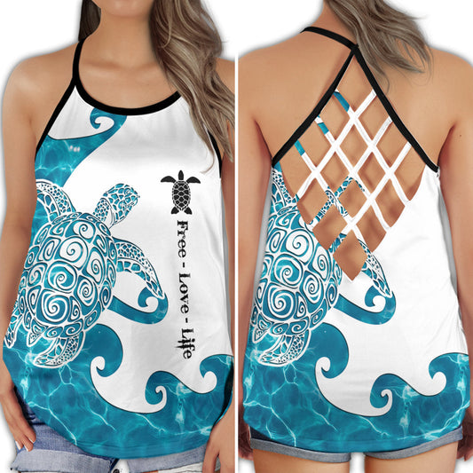 Turtle Beach Ocean Lover Calm Sea Nature Art Hollow Tank Top For Beach Vacations And Casual Wear