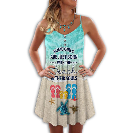 Turtle Loves Beach Summer – Women's Summer Sleeveless V-Neck Camisole Dress
