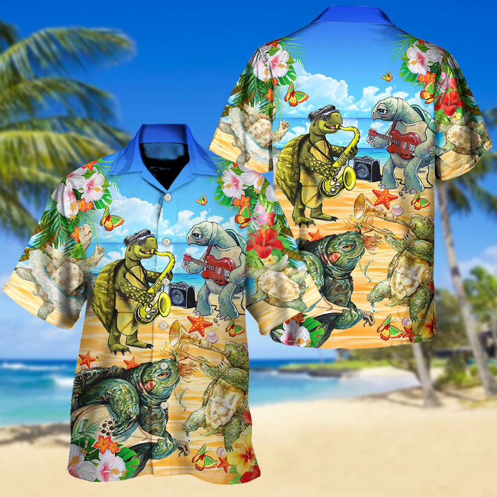 Turtle Music Everyday Hawaiian Shirt For Summer Vacation, Beach Travel, And Relaxed Casual Everyday Wear