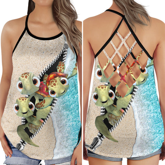 Turtle Ocean Lover Calm Hollow Tank Top For Beach Vacations And Casual Wear
