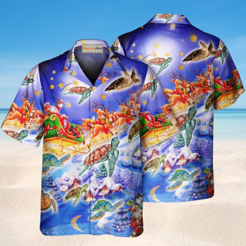 Neon Turtle Light Christmas Hawaiian Shirt For Beach Days, Summer Outings, And Thoughtful Gift Giving