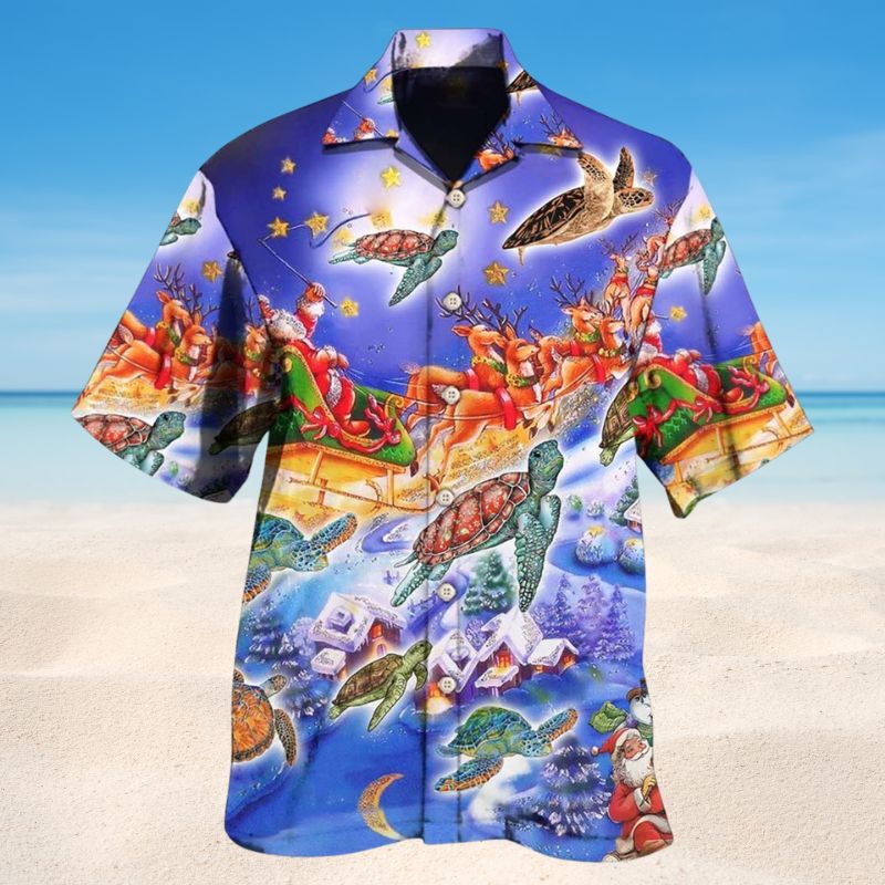 Neon Turtle Light Christmas Hawaiian Shirt For Beach Days, Summer Outings, And Thoughtful Gift Giving