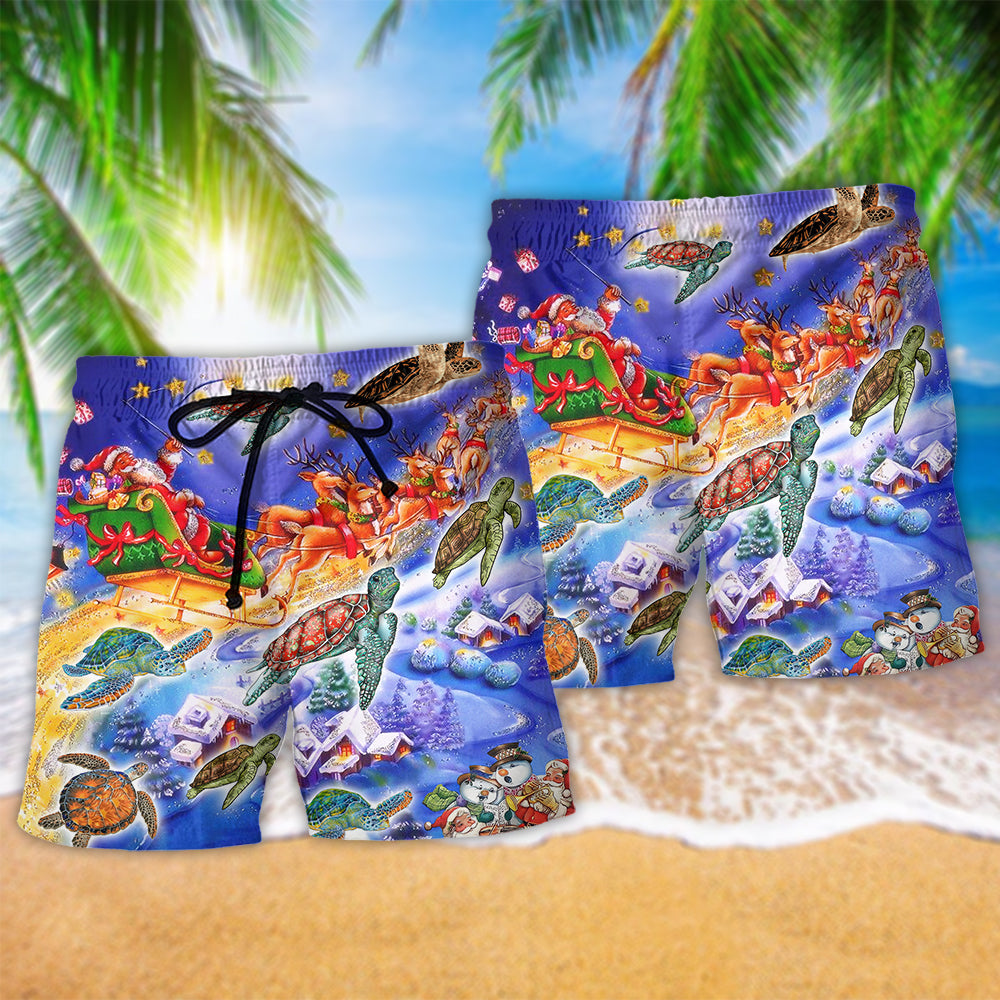 Christmas Neon Turtle Beach Shorts Pattern Detail For Casual Outings And Leisure And Relaxation