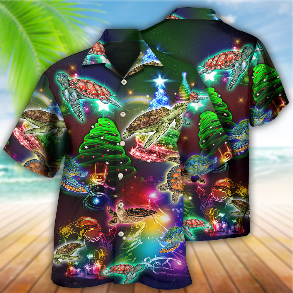 Neon Turtle Light Christmas Hawaiian Shirt For Summer Events And Casual Outdoor Wear