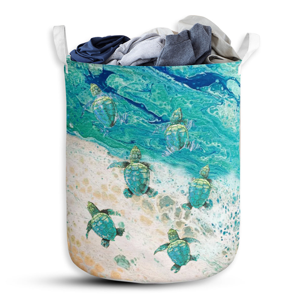 Turtle Ocean Oil Painting Laundry Basket For Bathroom Bedroom Storage