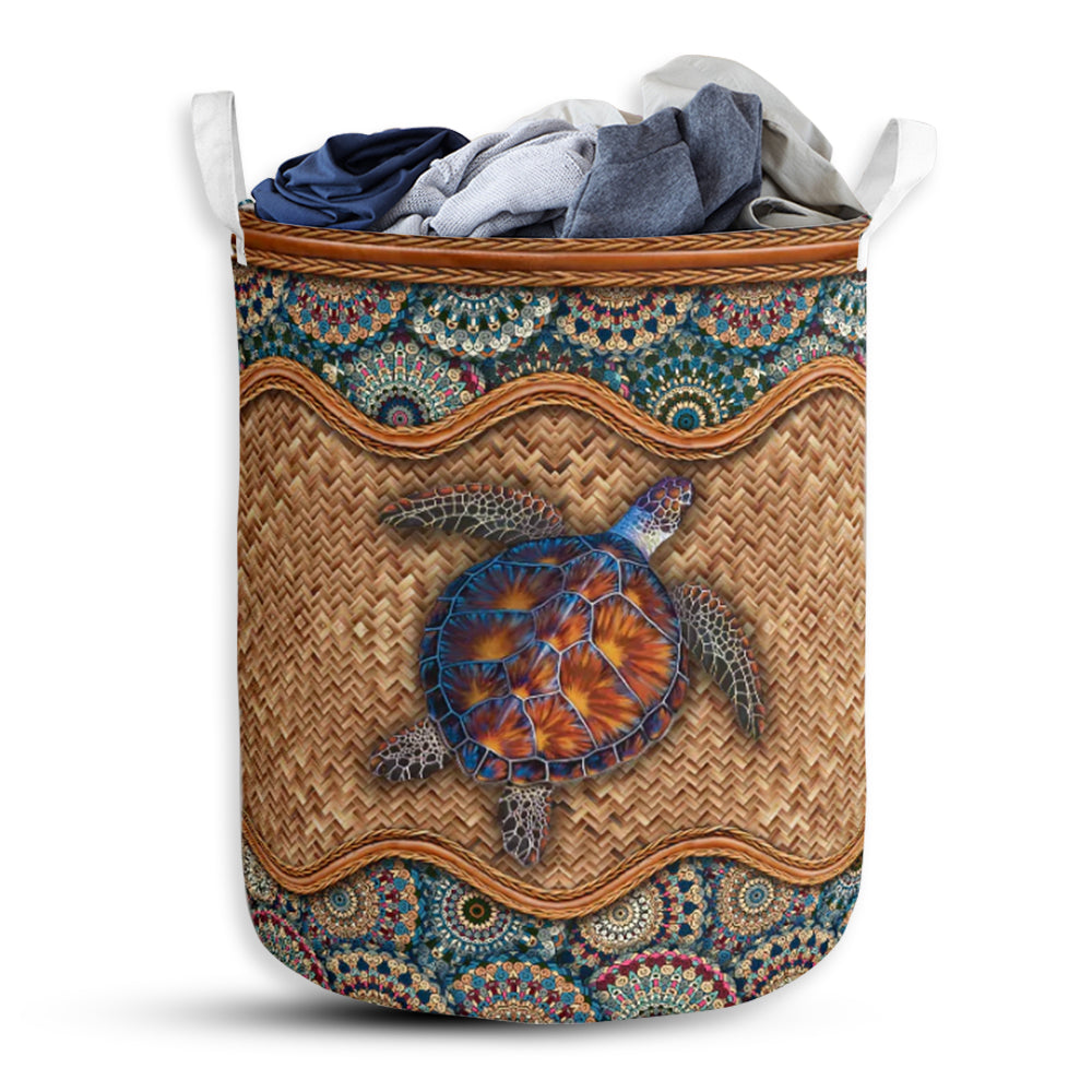 Turtle Rattan Mandala Style Laundry Basket For Bathroom Bedroom Storage