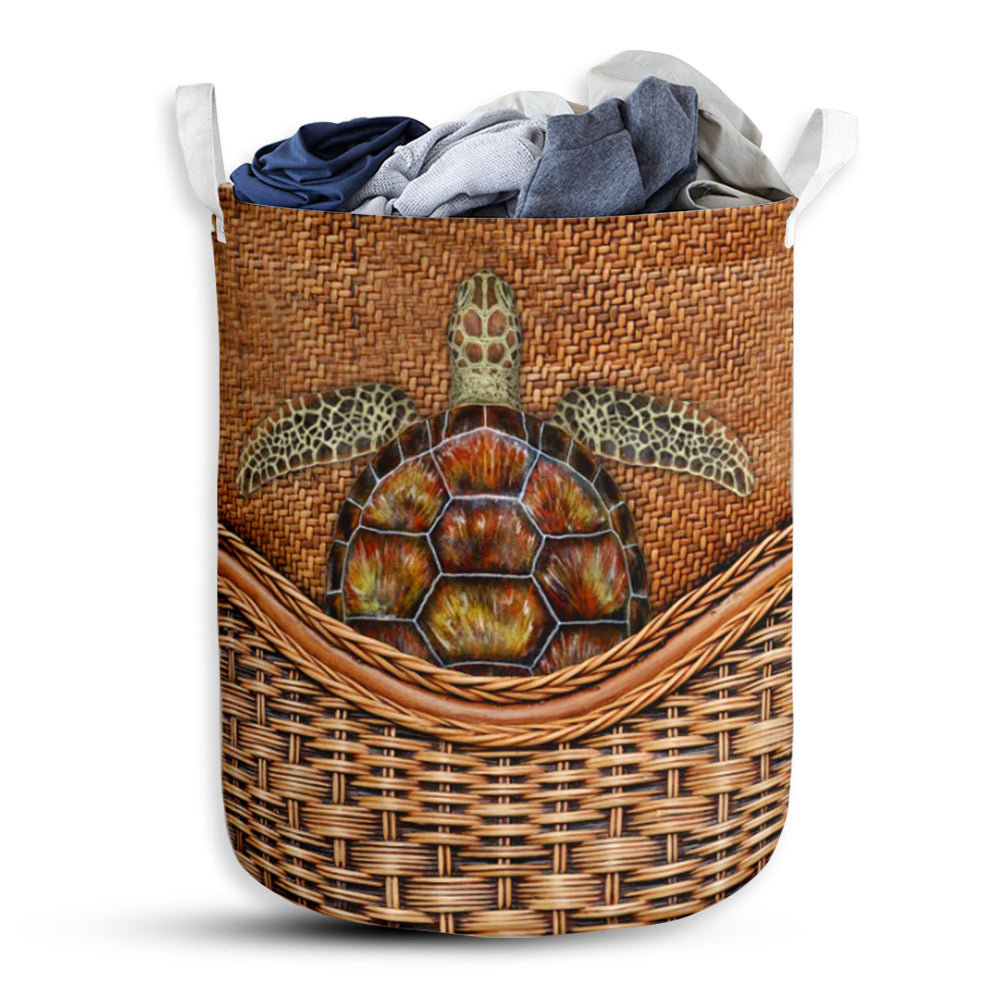 Turtle Rattan Texture Laundry Basket For Bathroom Bedroom Storage