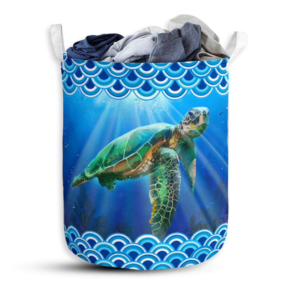Turtle Sea Blue Waves Laundry Basket For Kids Room Bathroom Bedroom And Everyday Storage Organizer