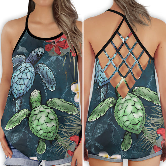 Turtle Swimming To The Moon Fantasy Ocean Dream Hollow Tank Top For Beach Vacations And Casual Wear