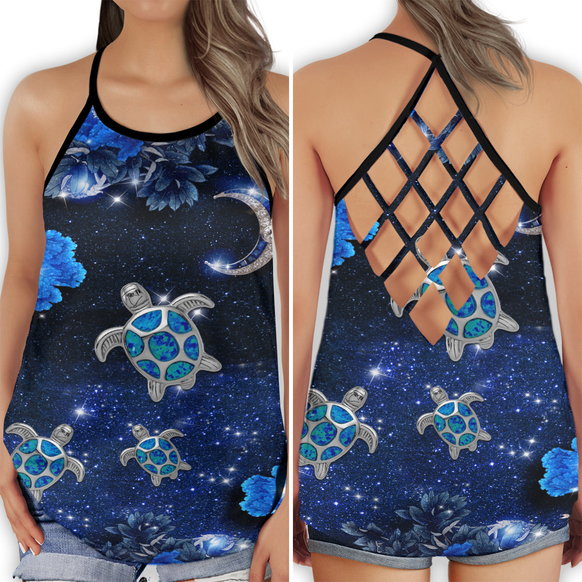 Turtle Moon Journey Dreamy Hollow Tank Top For Beach Vacations And Casual Wear