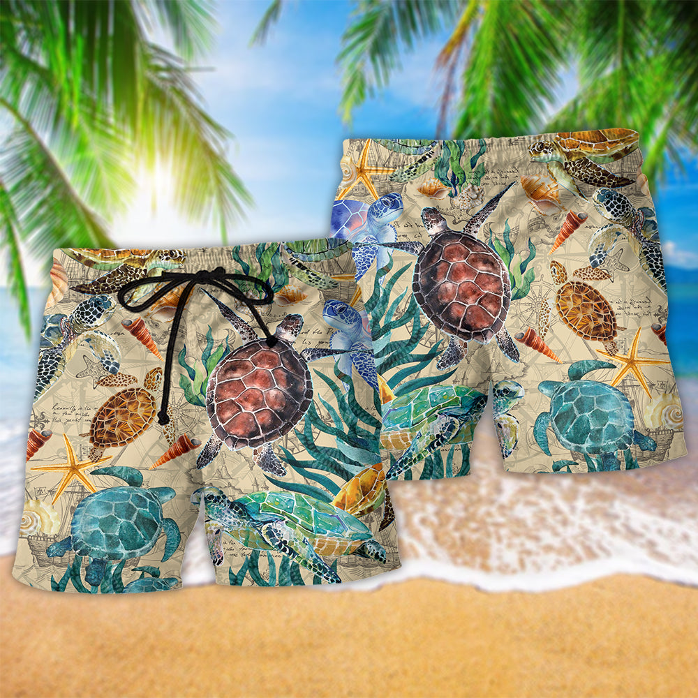 Turtle Ocean Vintage Beach Shorts Pattern Detail For Warm Weather Comfort And Easygoing Coastal Style