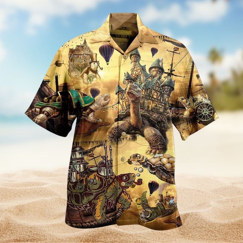 Vintage Turtle House Hawaiian Shirt For Island Vacations, Resort Wear, And Relaxed Seasonal Style