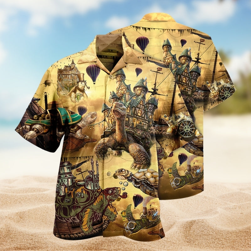 Vintage Turtle House Hawaiian Shirt For Island Vacations, Resort Wear, And Relaxed Seasonal Style