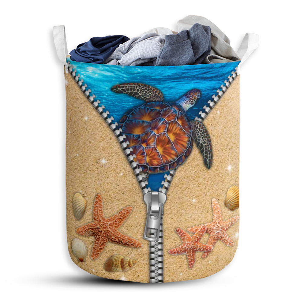 Small Size Turtle Zipper Starfish Blue Laundry Basket For Bathroom Bedroom Storage