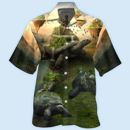 Vintage Creative Turtle Landscape Hawaiian Shirt For Coastal Travel, Casual Events, And Comfortable Summer Wear