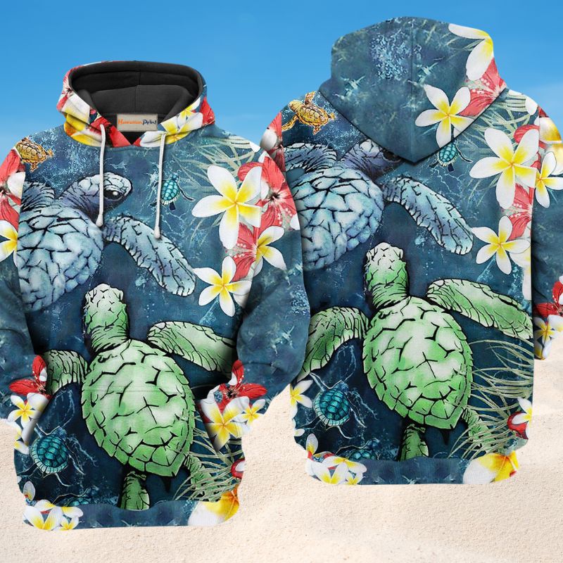 Turtle Loves Flowers Hoodie For Coastal Travel Casual Outfits And Relaxed Daily Wear