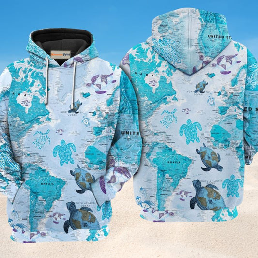 Turtle Map Adventure Hoodie For Sea Enthusiasts Vacation Style And Comfortable Layering