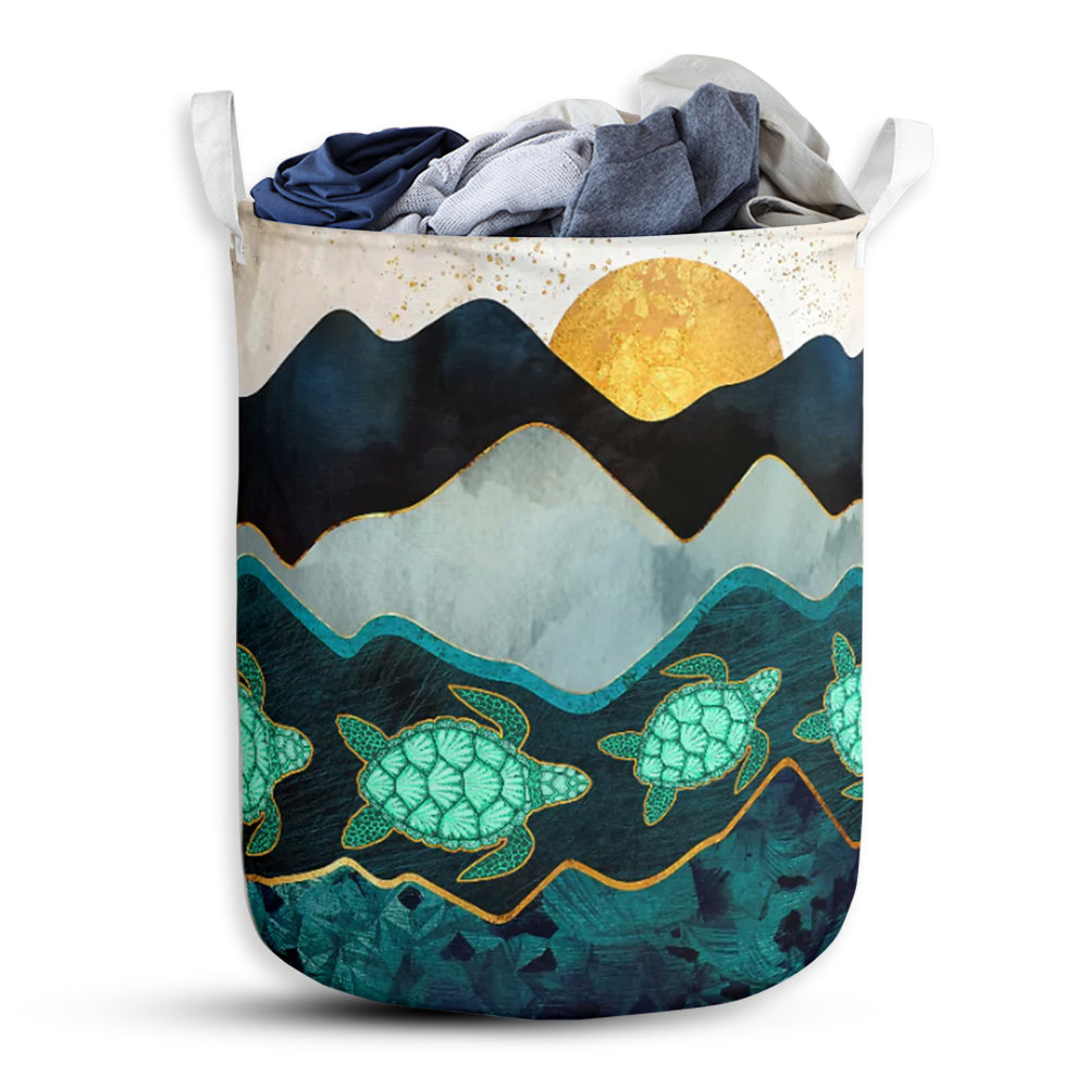 Small Size Turtle's Landscape With Sun Laundry Basket For Bathroom Bedroom Storage