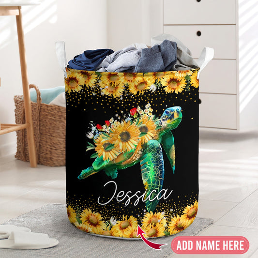 Turtle Sunflower Fresh Sea Laundry Basket For Bathroom Bedroom Storage
