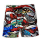Turtle Swimming USA Flag Independence Day Beach Shorts Pattern Detail For Relaxed Warm Weather Outfits