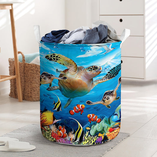 Turtle Undersea Blue Ocean Laundry Basket For Bathroom Bedroom Storage