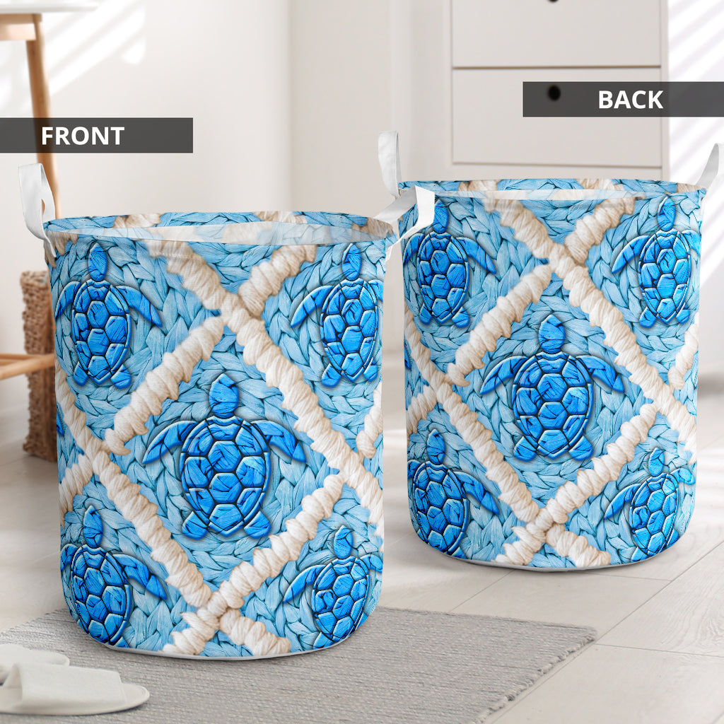 Turtle Ceramic Blue Style Laundry Basket For Room Home Organizer
