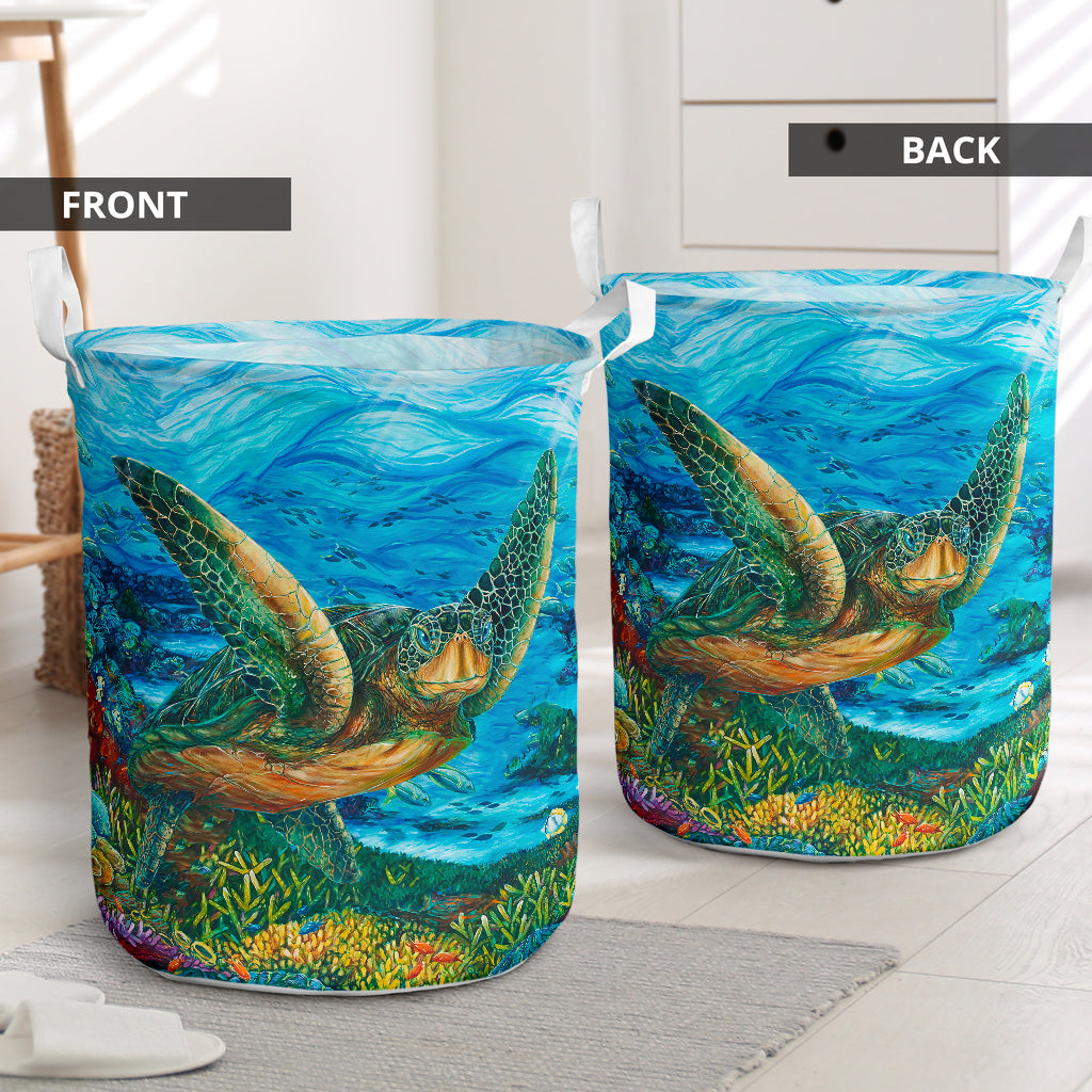 Turtle In Sea Color Laundry Basket For Room Home Organizer