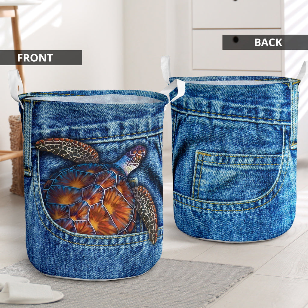 Turtle Jean Pocket Style Laundry Basket For Room Home Organizer