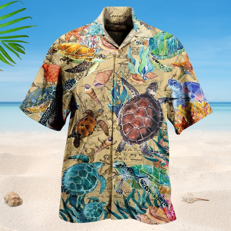 Turtles Under Ocean Hawaiian Shirt For Island Vacations, Resort Wear, And Relaxed Seasonal Style