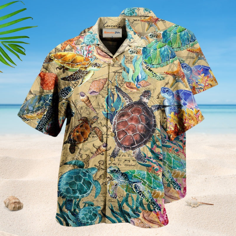 Turtles Under Ocean Hawaiian Shirt For Island Vacations, Resort Wear, And Relaxed Seasonal Style
