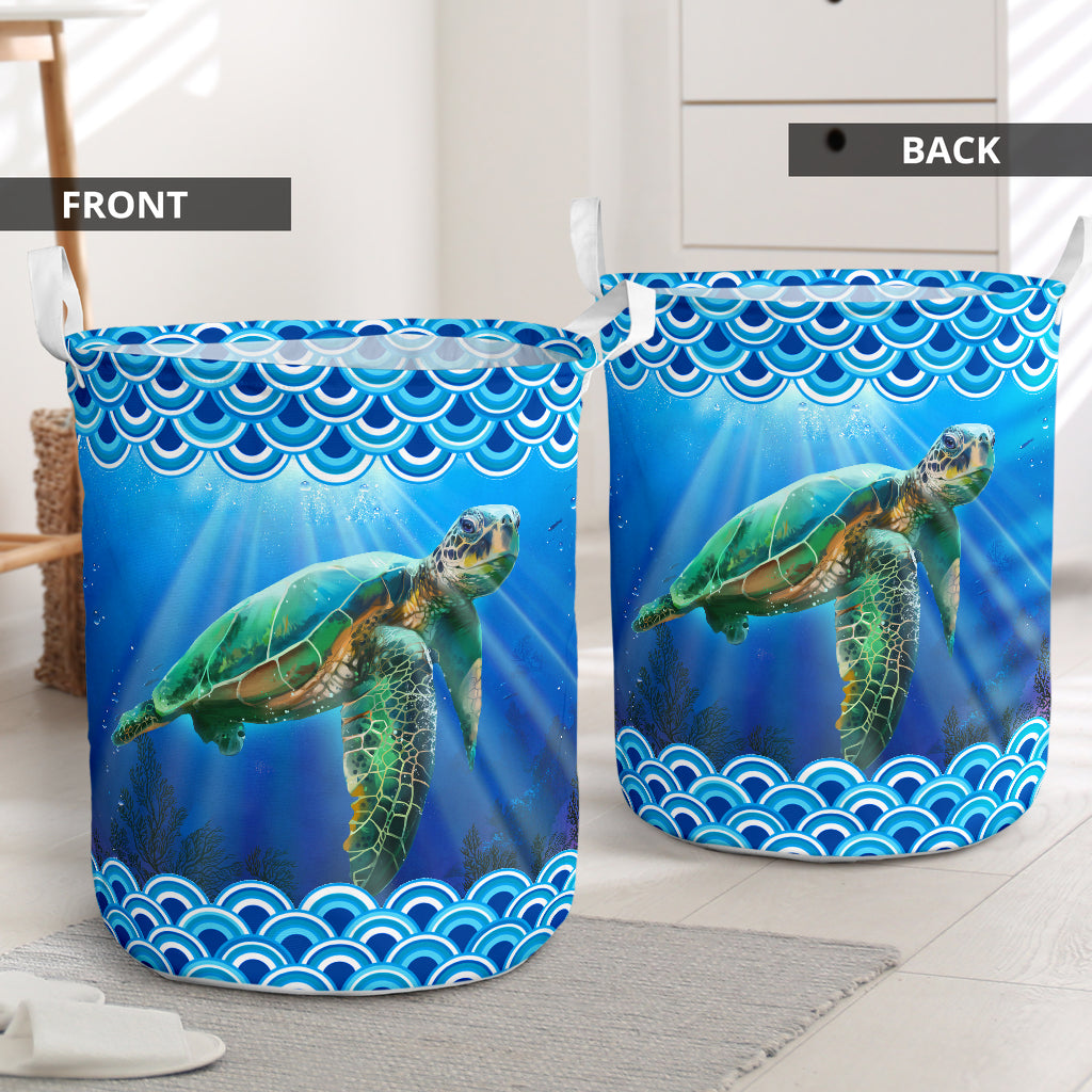 Turtle Sea Blue Waves Laundry Basket For Bathroom Bedroom Storage