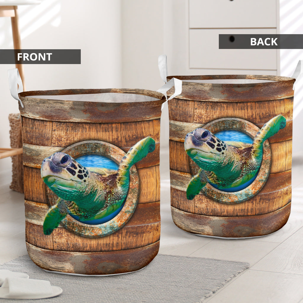 Turtle Wood Vintage Laundry Basket For Room Home Organizer