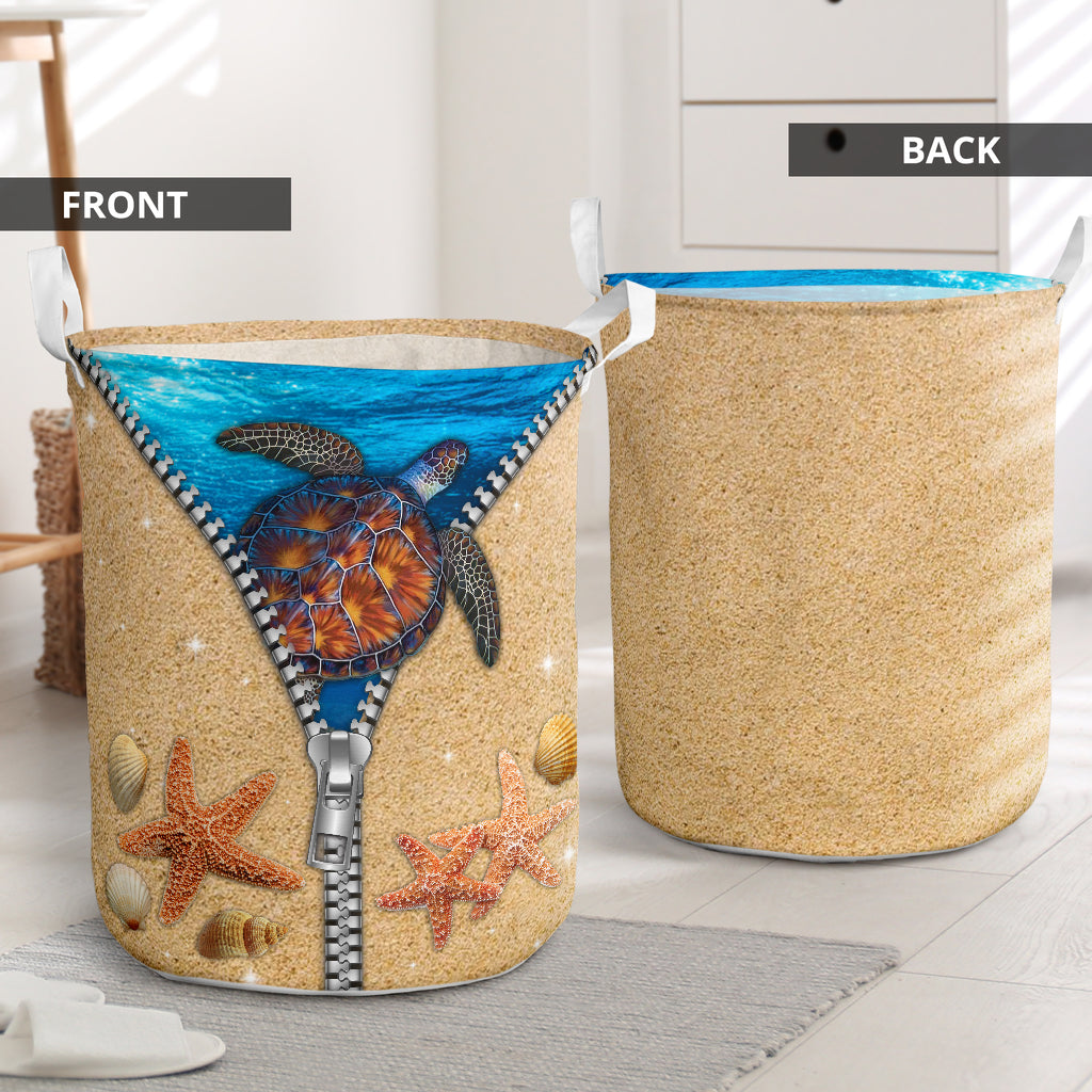 Turtle Zipper Starfish Blue Laundry Basket For Room Home Organizer