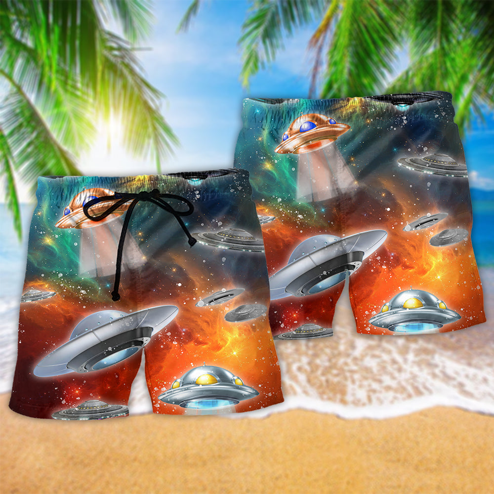 UFO Universe Galaxy Mystery Beach Shorts Artwork Detail For Mythic Inspired Gift Giving